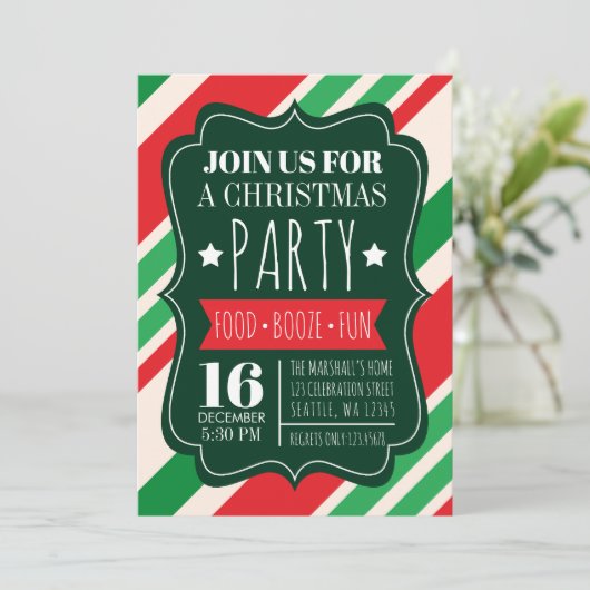 Kerstfeest met rode en groene strepen kaart (Staand voorkant)