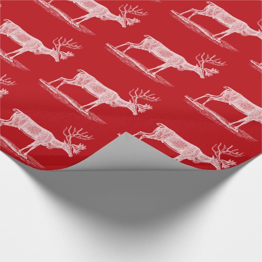 kerstfeest met rode en witte rendieren cadeaupapier (Hoek)
