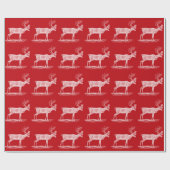 kerstfeest met rode en witte rendieren cadeaupapier (Vlak)