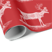 kerstfeest met rode en witte rendieren cadeaupapier (Rol Hoek)