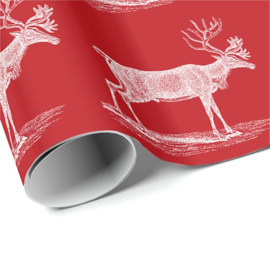 kerstfeest met rode en witte rendieren cadeaupapier (Rol Hoek)