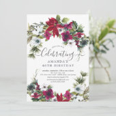 Kerstfeest met Rode Poinsettia Hulst en Pijnboom Kaart (Staand voorkant)