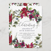 Kerstfeest met Rode Poinsettia Hulst en Pijnboom Kaart (Voorkant / Achterkant)