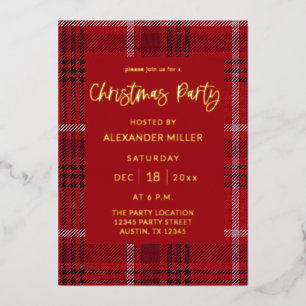 Kerstfeest met rode Pset Flannel Folie Uitnodiging
