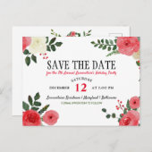 Kerstfeest met Rode Roos Bespaar de Datum Aankondigingskaart (Voorkant / Achterkant)