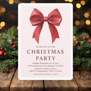 Kerstfeest met rode strik   Elegant sfeervol Kaart