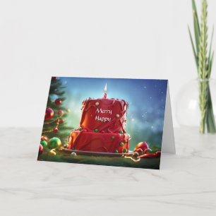 Kerstfeest met rode taart en kaars kaart