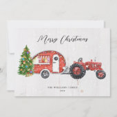  kerstfeest met rode trekker, niet-foto feestdagenkaart (Voorkant)