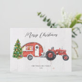  kerstfeest met rode trekker, niet-foto feestdagenkaart (Staand voorkant)