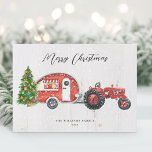 kerstfeest met rode trekker, niet-foto feestdagenkaart<br><div class="desc">Wens je vrienden en familie een gelukkig vakantieseizoen met dit ,  rode tractor en rode kamperontwerp. Pas uw vakantiegroet en familienaam aan.</div>