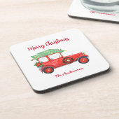 Kerstfeest met rode vrachtwagen bier onderzetter (Linkerzijde)