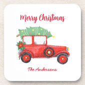 Kerstfeest met rode vrachtwagen bier onderzetter (Voorkant)