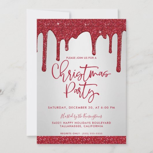 kerstfeest met rood glitter kaart (Voorkant)