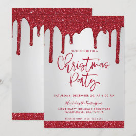 kerstfeest met rood glitter kaart