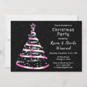 Kerstfeest met roze en zwarte lint kaart (Voorkant)