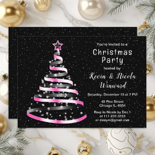 Kerstfeest met roze en zwarte lint kaart