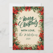 Kerstfeest met rustieke Poinsettia-dennen  Feestdagenkaart (Voorkant)