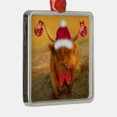 Kerstfeest met Scottish Highland Steer Metalen Ornament (Rechts)
