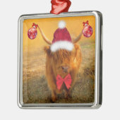 Kerstfeest met Scottish Highland Steer Metalen Ornament (Links)
