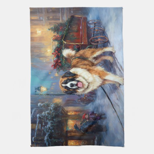 Kerstfeest met Sint Bernard Theedoek (Verticaal)