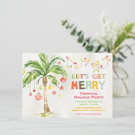 Kerstfeest met tropische palmbomen kaart (Staand voorkant)