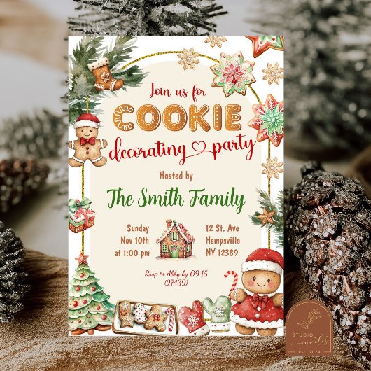 Kerstfeest met versieren van peperkoekjes kaart