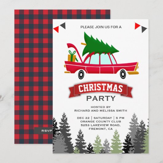 Kerstfeest met Vintage Rode Auto Kaart (Voorkant / Achterkant)