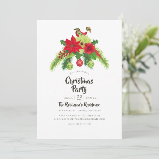 Kerstfeest met volks kunst waterverf bloemmotief kaart (Staand voorkant)