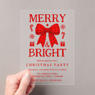 Kerstfeest met vrolijke en heldere rode geruite st acryl uitnodigingen
