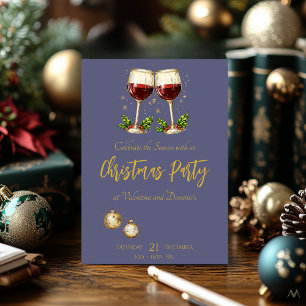 Kerstfeest met wijnglazen op paars kaart