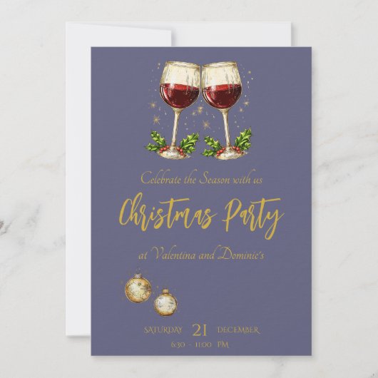 Kerstfeest met wijnglazen op Paarse Kaart (Voorkant)