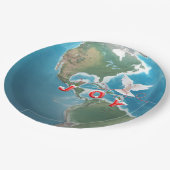 Kerstfeest met witte dove op de wereld papieren bordje (Gekanteld)