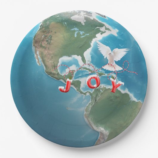 Kerstfeest met witte dove op de wereld papieren bordje (Voorkant)