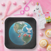 Kerstfeest met witte dove op de wereld papieren bordje (Feest)