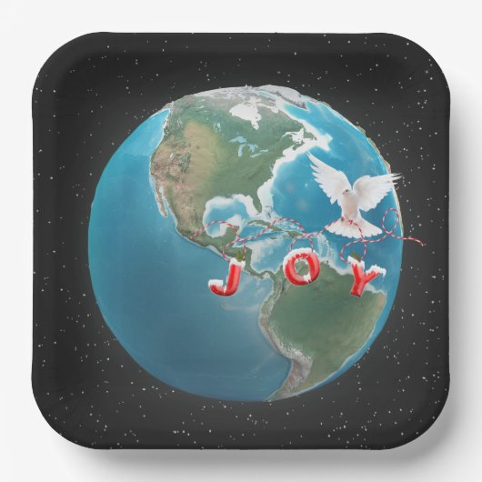 Kerstfeest met witte dove op de wereld papieren bordje (Voorkant)
