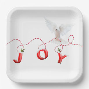 Kerstfeest met witte dove papieren bordje