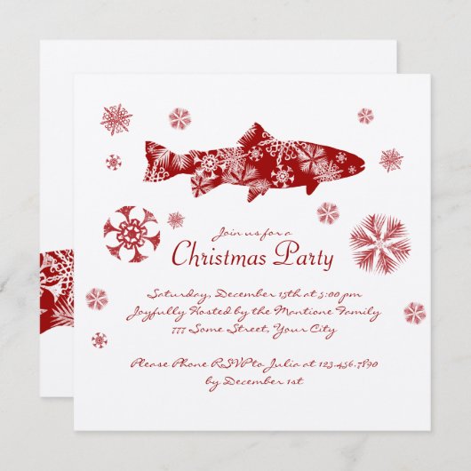 Kerstfeest met witte en rode vis kaart (Voorkant / Achterkant)