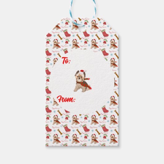 Kerstfeest met Yorkie Cadeaulabel (Voorkant)