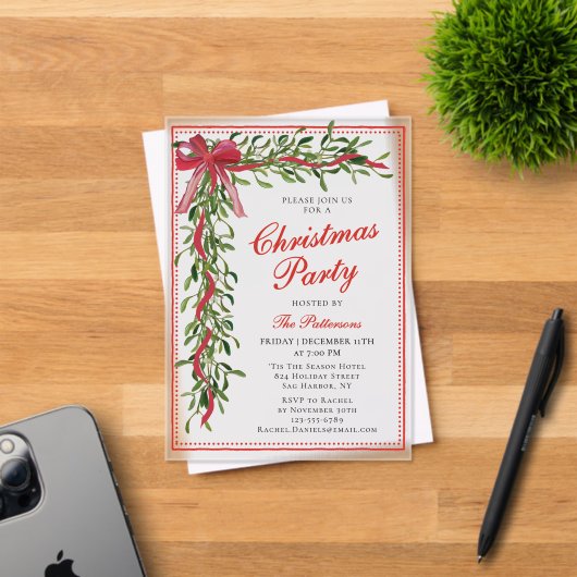 Kerstfeest Mistletoe Bow Modern Holiday Party Acryl Uitnodigingen (Insitu (Uitnodiging))