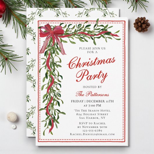 Kerstfeest Mistletoe Bow Modern Holiday Party Kaart