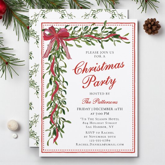 Kerstfeest Mistletoe Bow Modern Holiday Party Kaart