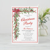 Kerstfeest Mistletoe Bow Modern Holiday Party Kaart (Staand voorkant)
