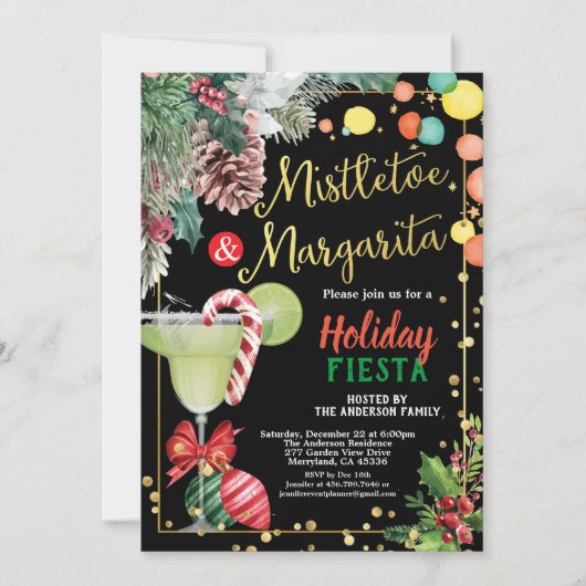 Kerstfeest Mistletoe en Margarita cocktail Kaart (Voorkant)