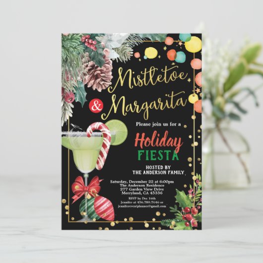 Kerstfeest Mistletoe en Margarita cocktail Kaart (Staand voorkant)