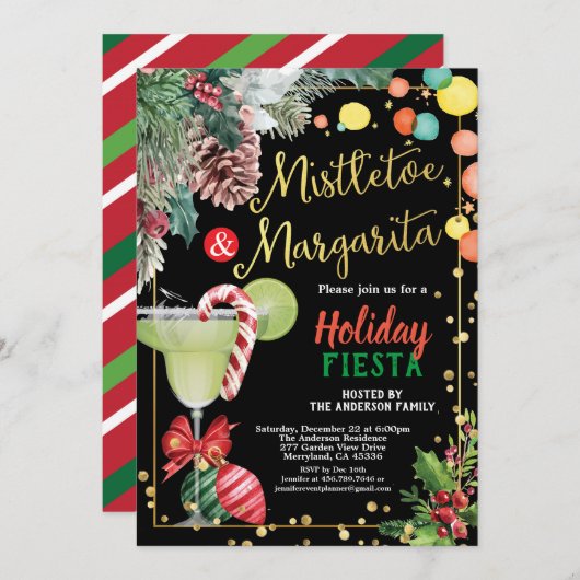 Kerstfeest Mistletoe en Margarita cocktail Kaart (Voorkant / Achterkant)