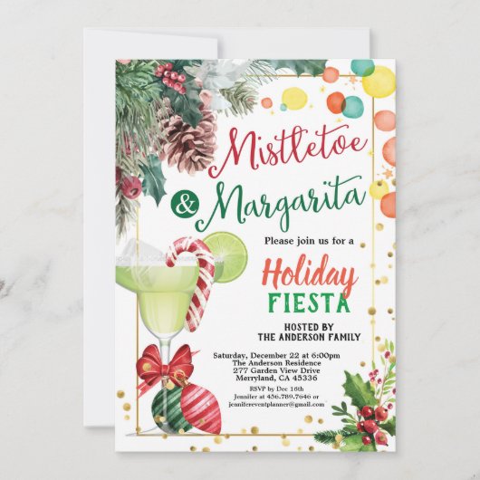 Kerstfeest Mistletoe en Margarita cocktail Kaart (Voorkant)