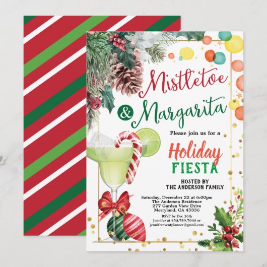 Kerstfeest Mistletoe en Margarita cocktail Kaart (Voorkant / Achterkant)