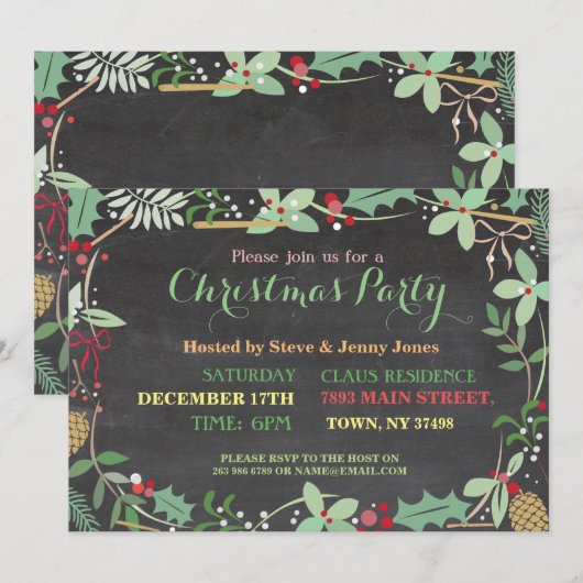 Kerstfeest Mistletoe Xmas Krijtbord Uitnodigen Kaart (Voorkant / Achterkant)