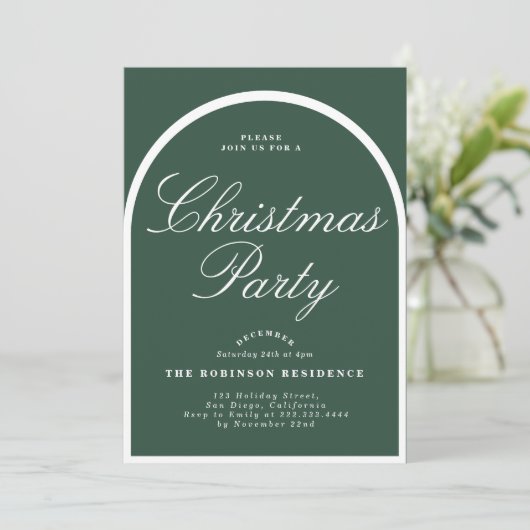 Kerstfeest Modern Arch Green Uitnodiging (Staand voorkant)