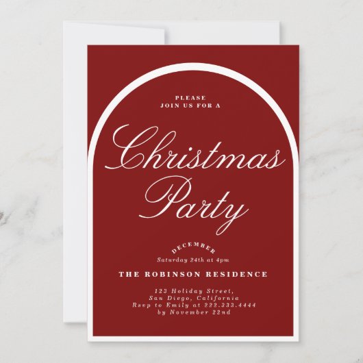 Kerstfeest Modern Arch Red Uitnodiging (Voorkant)